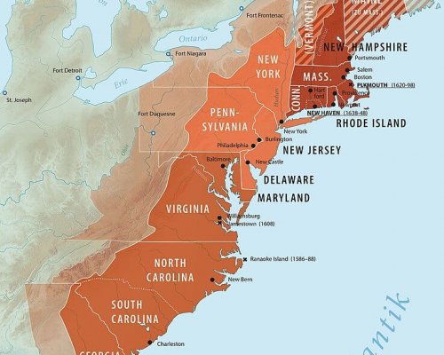 Karte der 13 Kolonien in Nordamerika