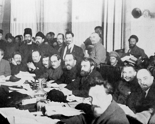 Lenin und die Bolschewiki auf dem Parteitag