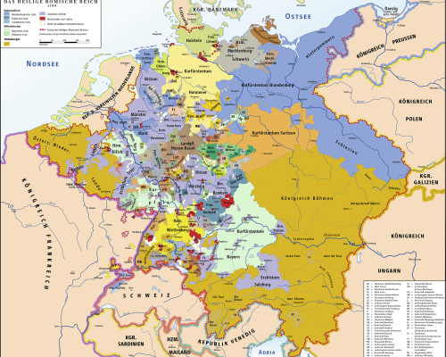 Deutschland war um 1789 noch kein Nationalstaat, sondern bestand als "Flickenteppich" aus zahlreichen Klein- und Mittelstaaten