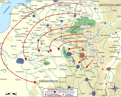 Karte des Schlieffen-Plans