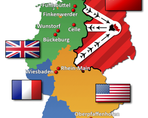 Karte der Luftkorridore während der Berlin-Blockade 1948/49