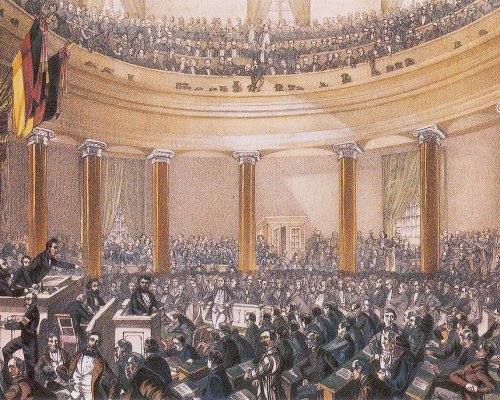 In der Frankfurter Nationalversammlung debattierten die Abgeordneten über die Frage, ob Österreich in einen gesamtdeutschen Nationalstaat integriert werden soll (Großdeutsch oder Kleindeutsch)